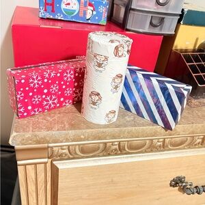 Festive Gift Wrap Set - Snowflake Red, Cartoon White, Striped Blue